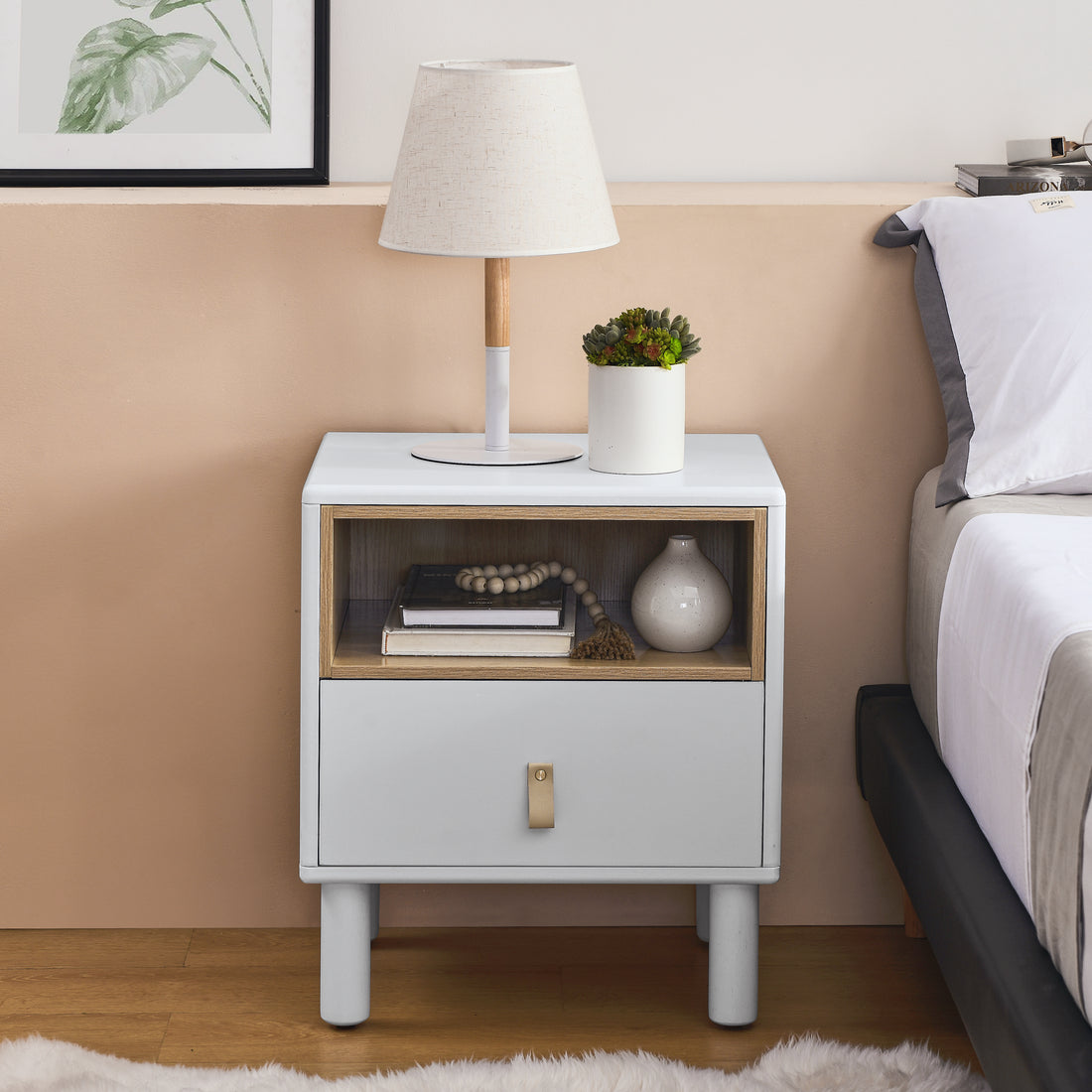 Single Drawer Bedside Table, Modern Style Bedside Table, Wooden Bedside Table, Bedside Table With Drawer, Side Table With Drawer, Compact Bedside Table, Nordic Style Bedside Table White Solid Wood Mdf