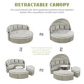 Patio Furniture Round Outdoor Sectional Sofa Set Rattan Daybed Two Tone Weave Sunbed With Retractable Canopy, Separate Seating And Removable Cushion, Gray Yes Sectional Gray Weather Resistant Frame Water Resistant Cushion Garden & Outdoor Luxury