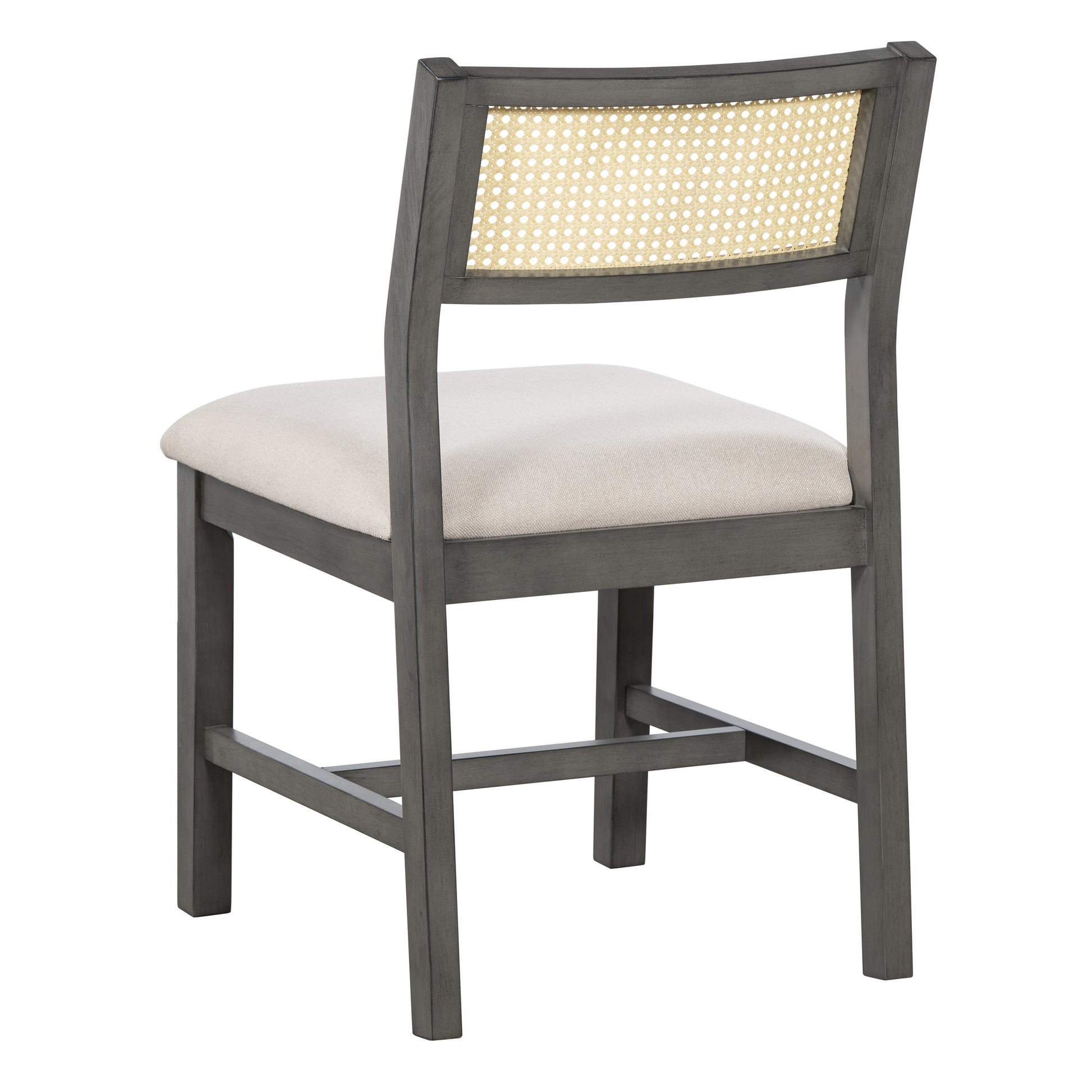 6 Piece Retro Farmhouse Style Dining Set, Rectangular Table And 4 Upholstered Chairs With Rattan And Bench For Dining Room And Kitchen Gray Gray Solid Wood Mdf