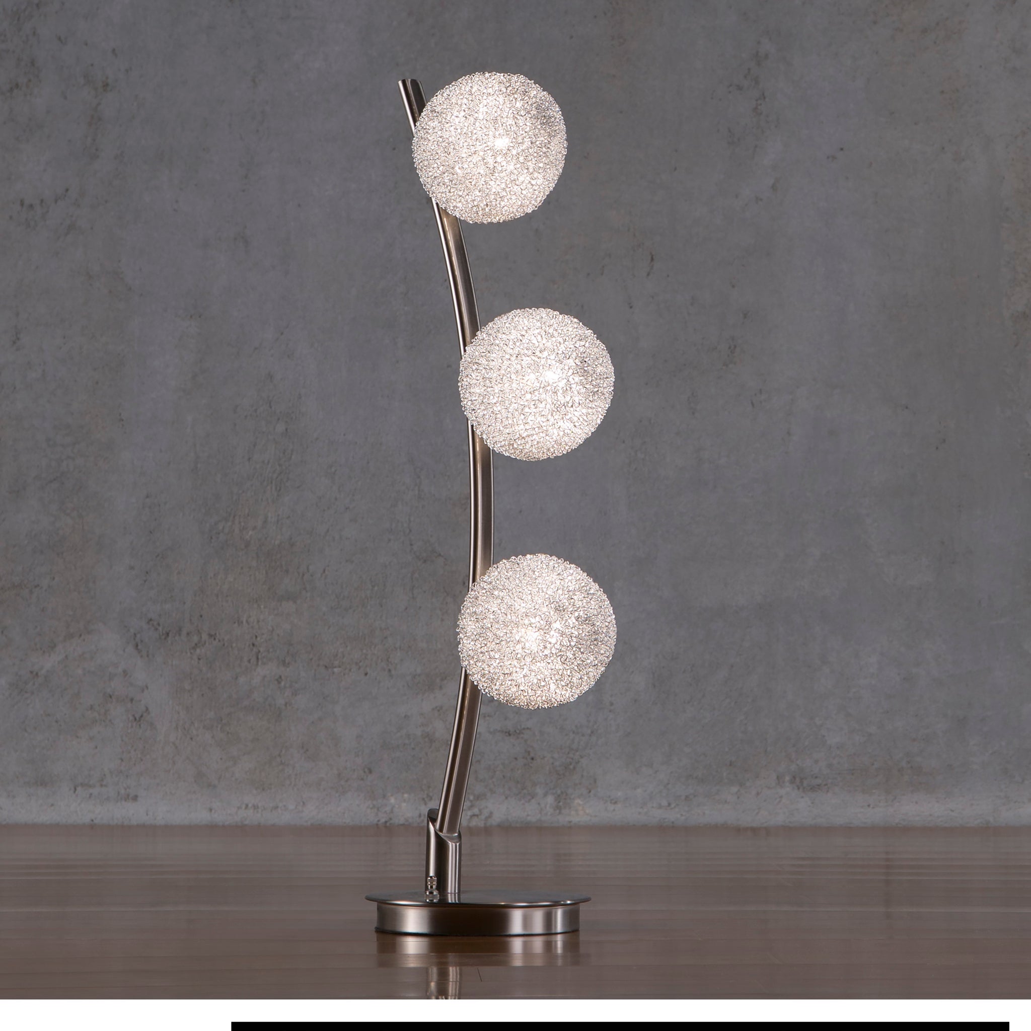 Modern Home Decor Table Light 1Pc Curved Stand Satin Nickel Finish Bedroom Living Room, 3 Wire Wrapped Balls Nickel Table&Floor Lamps Luxury,Modern,Ultra Modern Metal