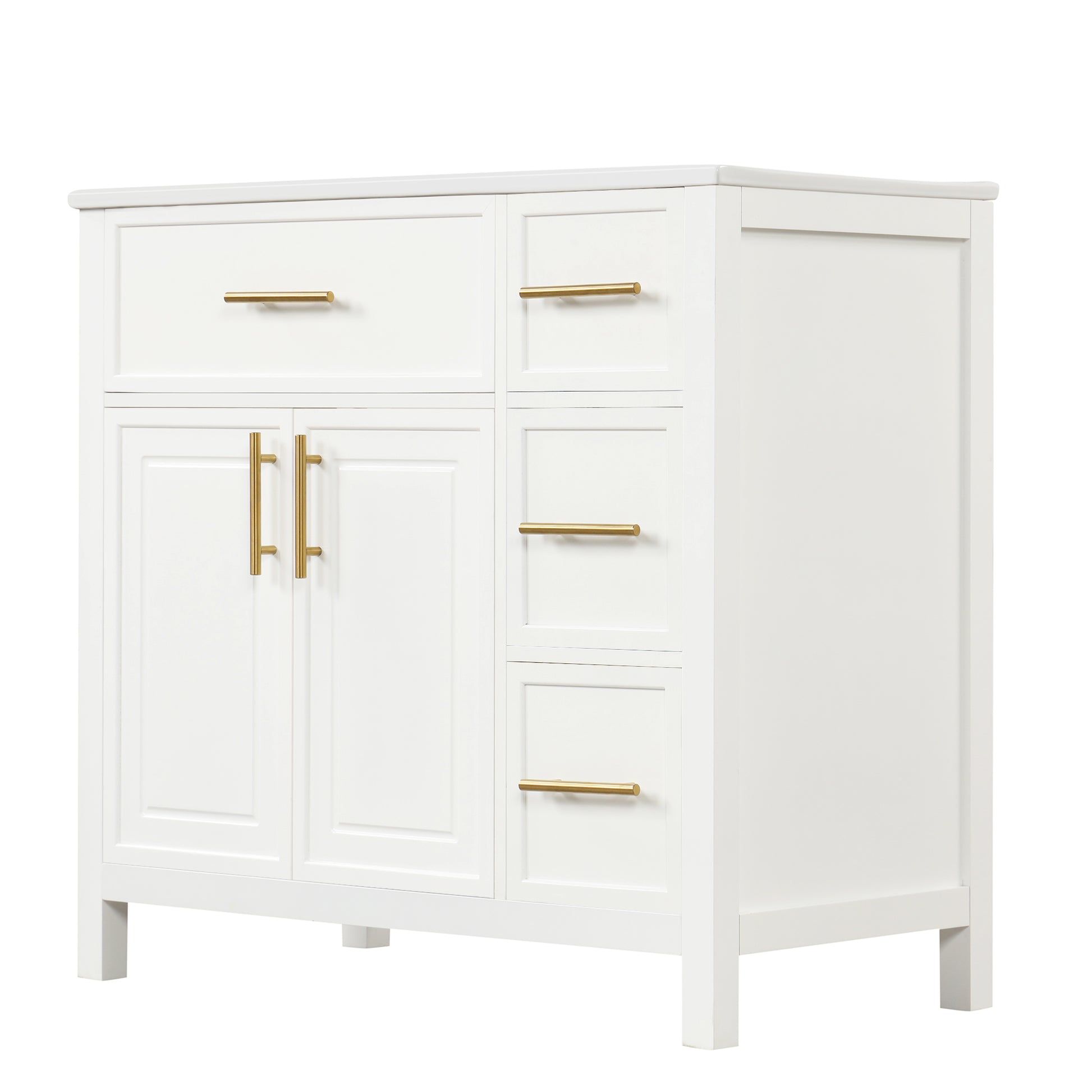 36" Bathroom Vanity With Sink Top, Bathroom Vanity Cabinet With Two Doors And Three Drawers, Solid Woodmdf Boards ,One Package, White White Solid Wood Mdf