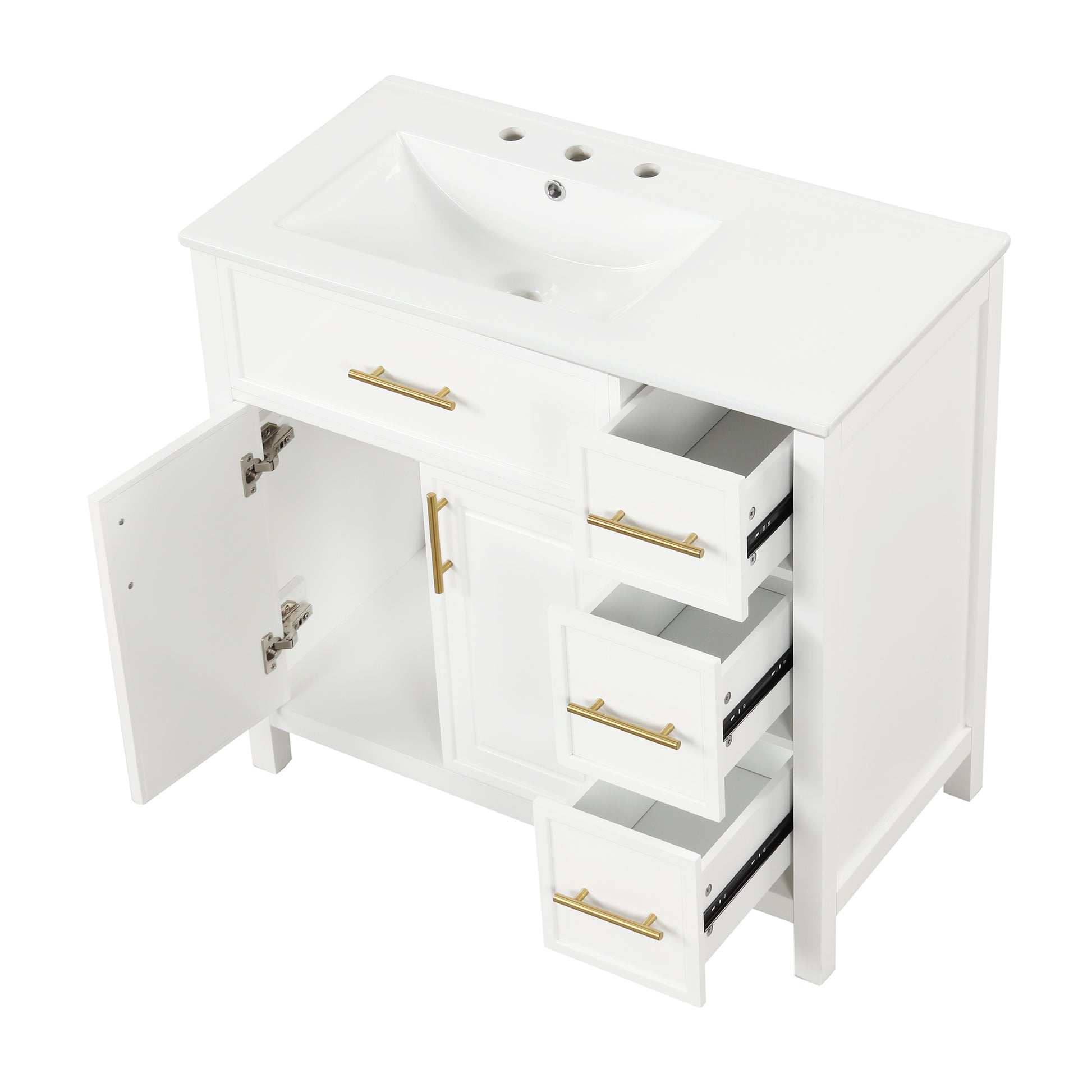 36" Bathroom Vanity With Sink Top, Bathroom Vanity Cabinet With Two Doors And Three Drawers, Solid Woodmdf Boards ,One Package, White White Solid Wood Mdf