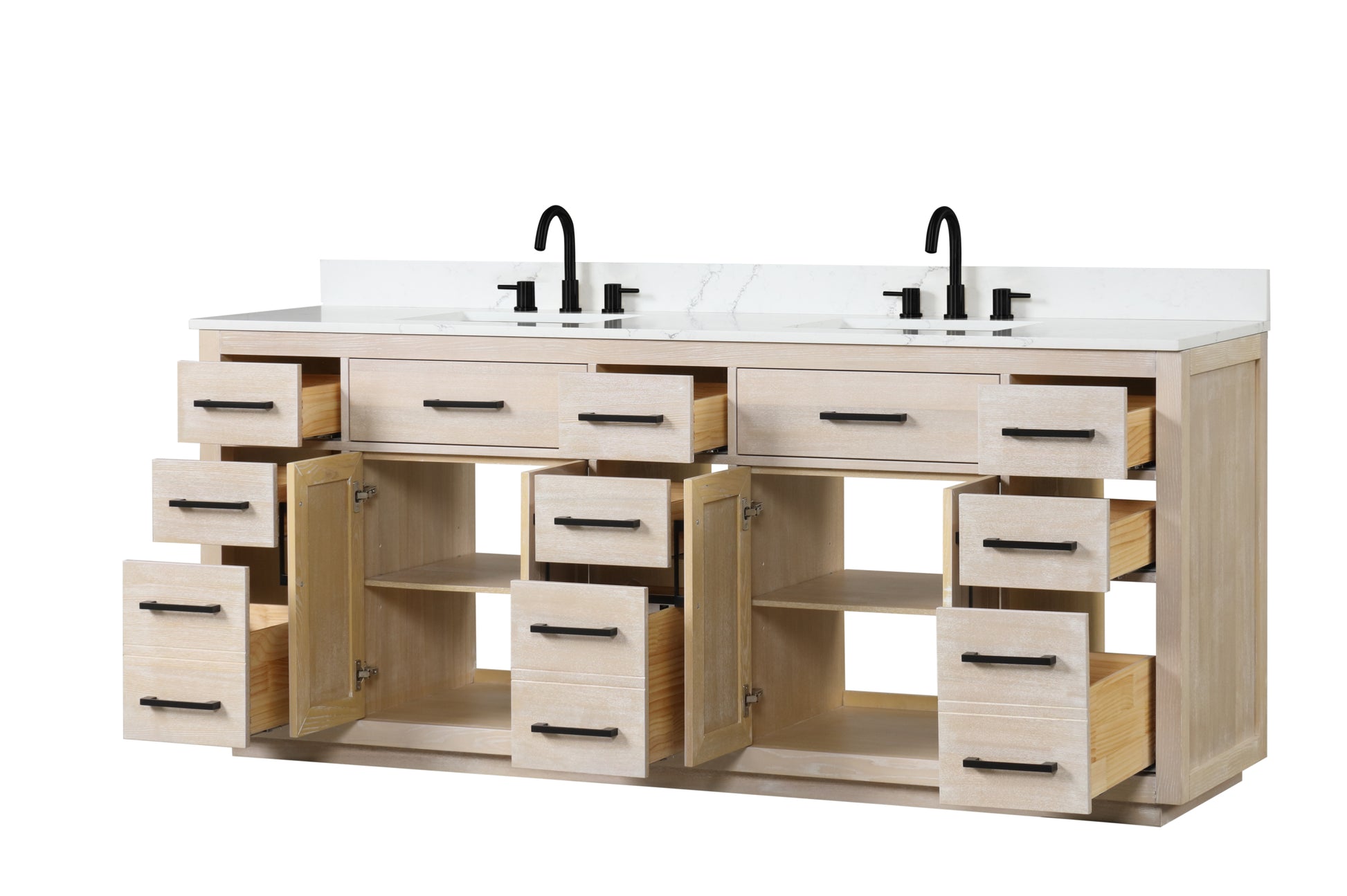 84" Bathroom Vanity With Double Sink, Modern Bathroom Vanity Set With Soft Close Cabinet And 9 Drawers, Solid Wood Bathroom Storage Cabinet With Countertop And Backsplash, Milk Oak Light Oak Bathroom Modern Solid Wood