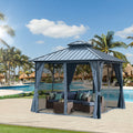 10*10Ft Patic Gazebo,Alu Gazebo With Steel Canopy,Outdoor Permanent Hardtop Gazebo Canopy For Patio, Garden, Backyard Gray Aluminium