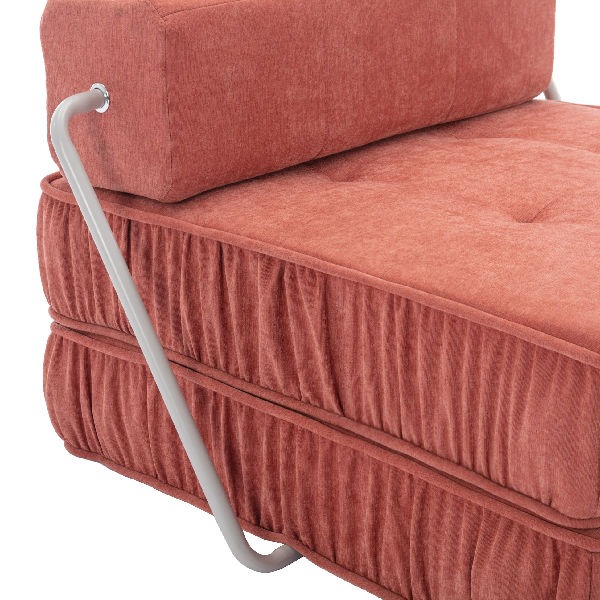 Folding Sofa Bed, Futon Sleeper Chair, Convertible Chair Floor Couch & Sleeping Mattress For Living Room, Guest Room, Home Office, Apartment, Small Space, Bed, Removable Back Cushion, Orange, 1 Seat Orange Chenille Primary Living Space Pillow Back Soft