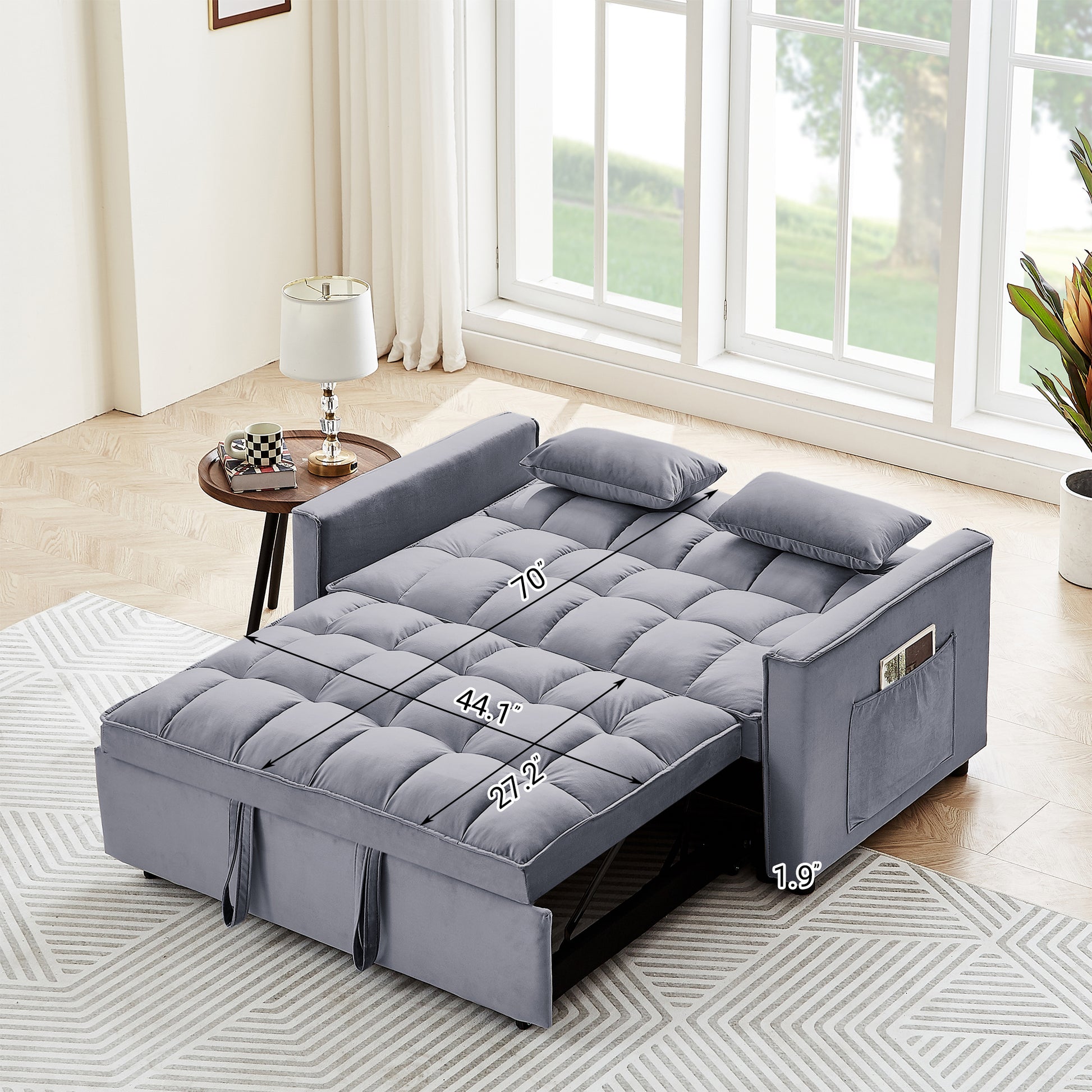 Sleeper Sofa Couch W Pull Out Bed, 55" Modern Velvet Convertible Sleeper Sofa Bed, Small Beautiful Seat Sofa Bed W Pillows & Side Pockets For Small Space, Living Room, Apartment,Dark Gray Gray Velvet