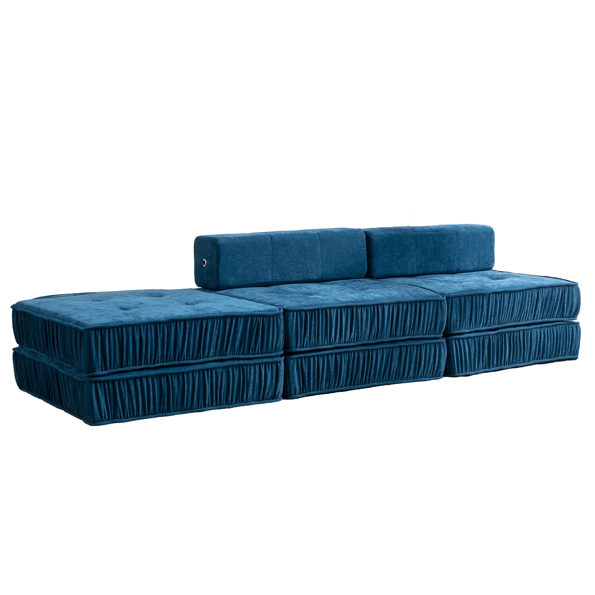 Folding Sofa Bed, Futon Sleeper Chair, Convertible Chair Floor Couch & Sleeping Mattress For Living Room, Guest Room, Home Office, Apartment, Small Space, Bed, Removable Back Cushion, Blue, 1 Seat Blue Chenille Primary Living Space Pillow Back Soft