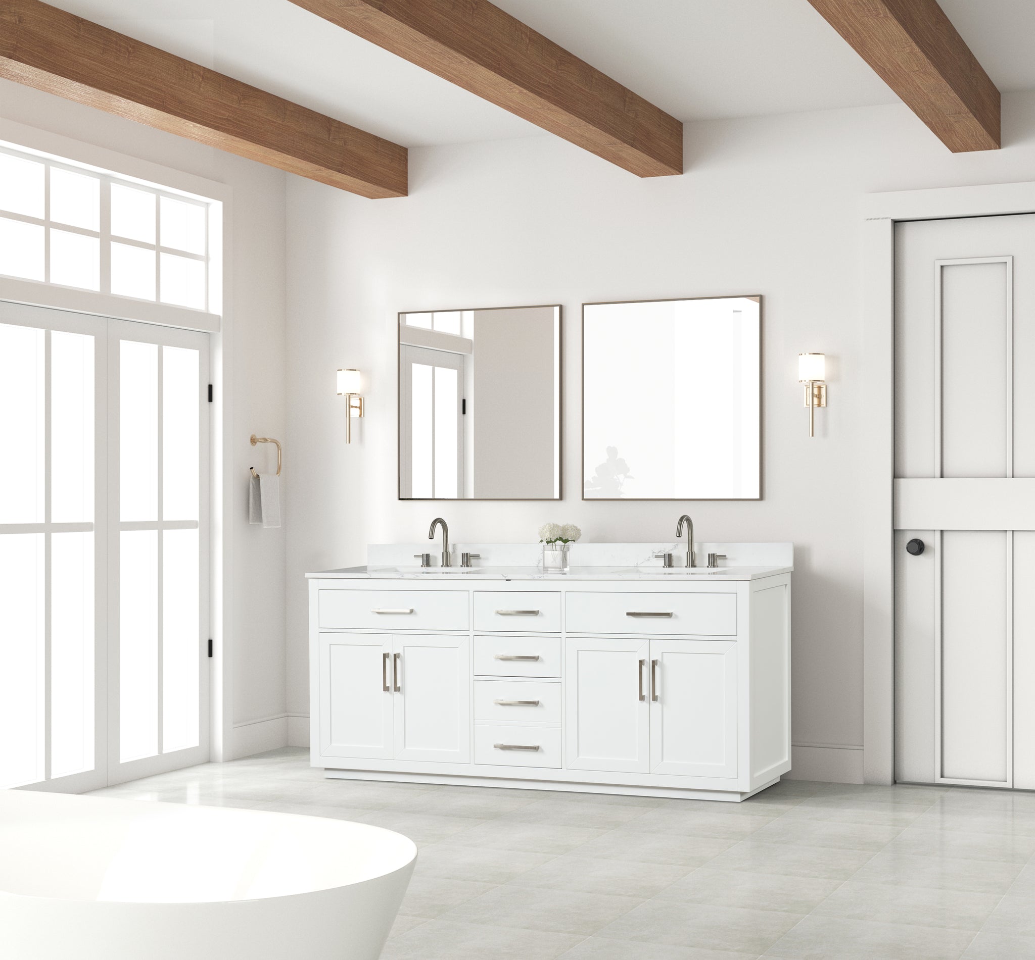 80" Bathroom Vanity with Double Sink, Freestanding white-bathroom-modern-solid wood