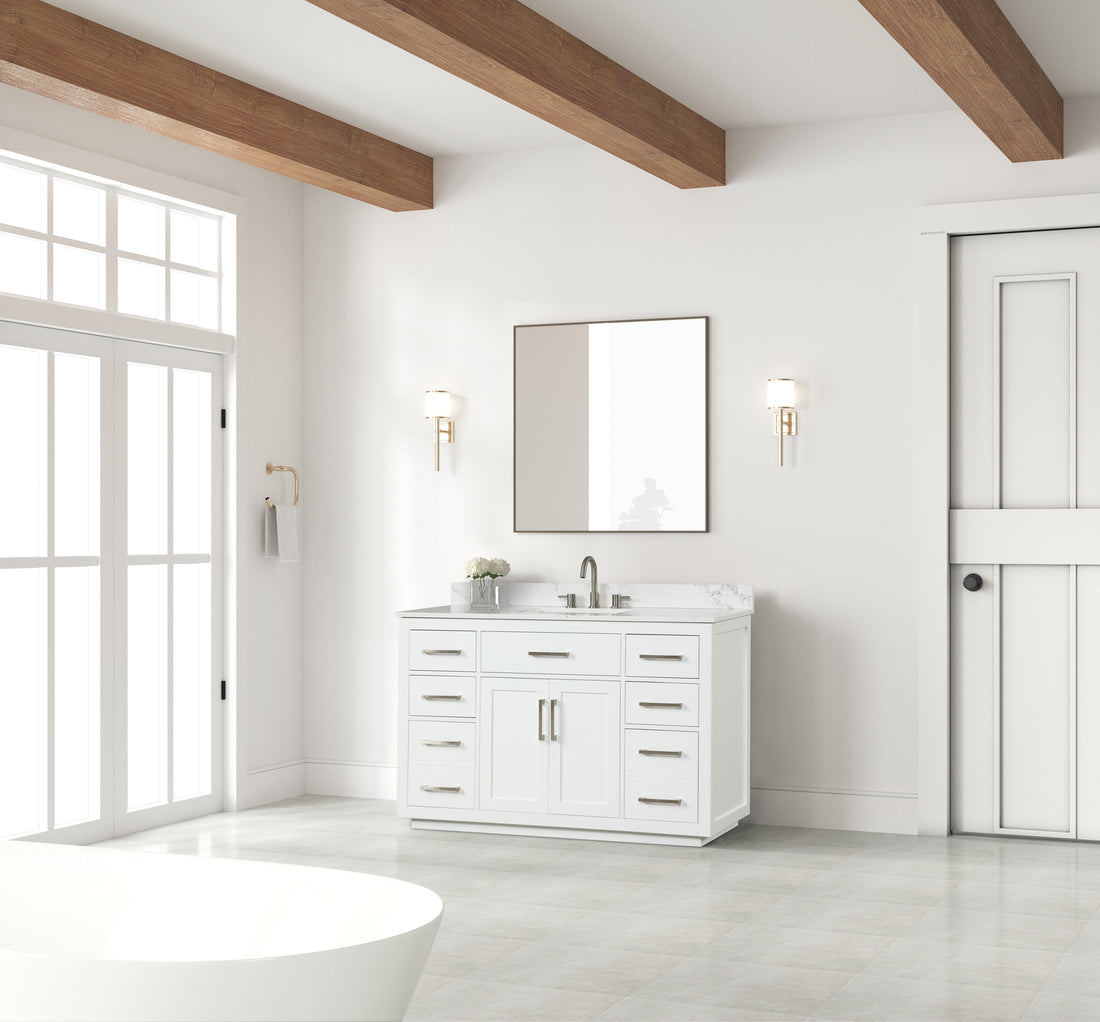54" Bathroom Vanity with Sink, Modern Bathroom Vanity white-bathroom-modern-solid wood