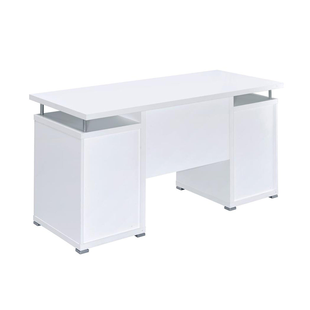 55 Inch Office Computer Desk With2 Drawers In White White Mdf Metal