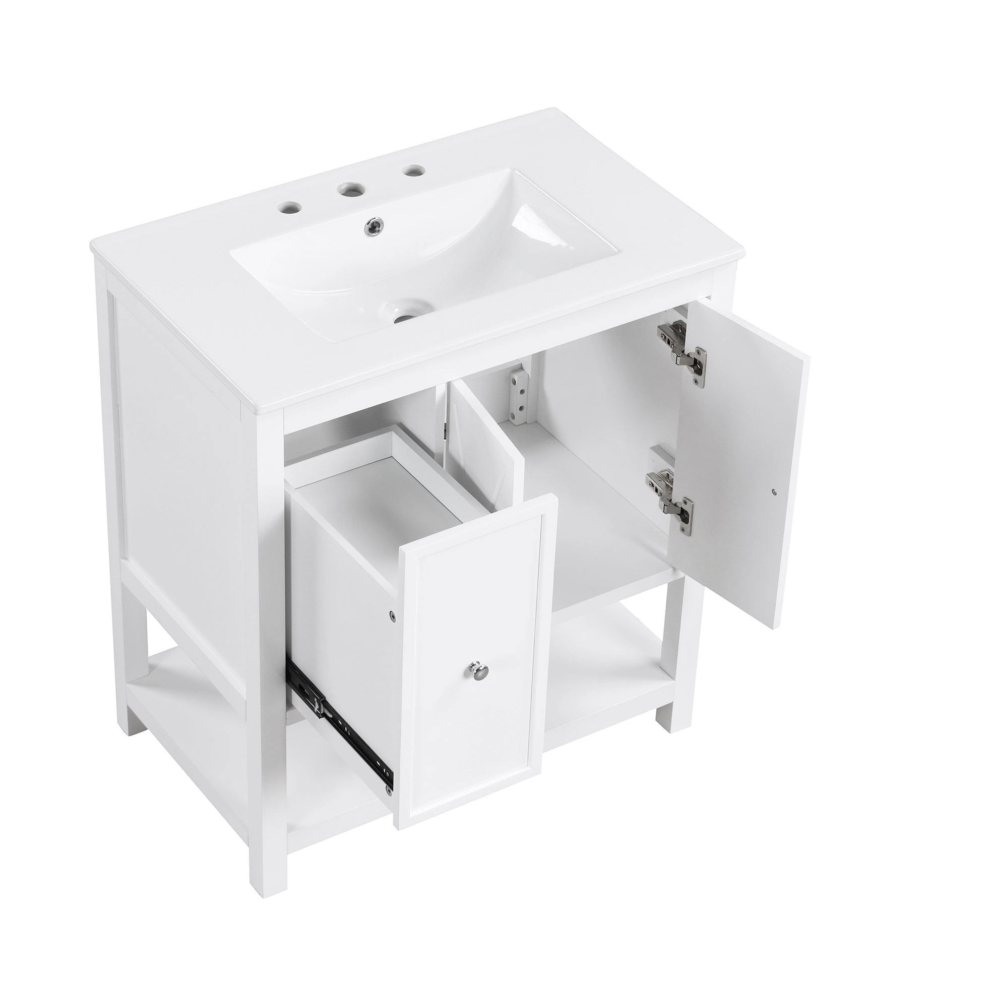 30" Bathroom Vanity With Sink Top, Bathroom Vanity Cabinet With Two Doors And One Drawer, Mdf Boards, Solid Wood, One Package, White White Solid Wood Mdf