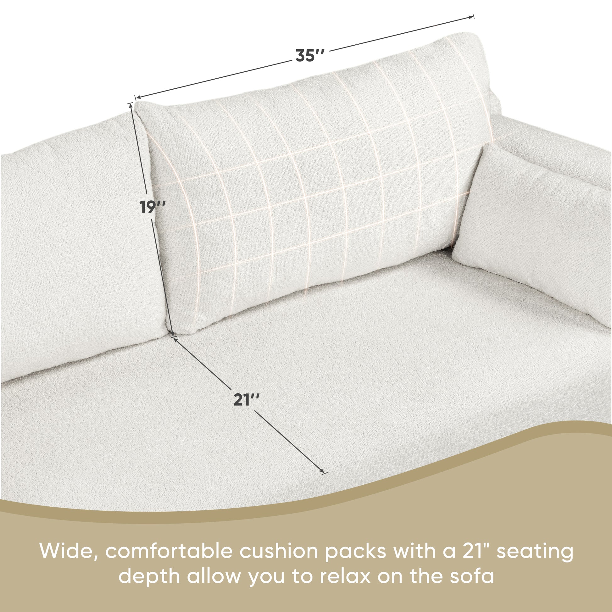 82*36" Modern Loop Yarn Fabric Sofa, One Piece Seat Frame, Minimalist 2 3 Seat Couch Easy To Install, Loveseats With Extra Wide Domed Arms For Living Room, Bedroom, Apartment, Office 2 Pillows White Fabric