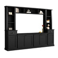 Minimalist Entertainment Wall Unit Set With Bridge For Tvs Up To 75'', Large Storage Space Tv Stand With Adjustable Shelves, Modernist Large Media Console For Living Room, Black Black Primary Living Space 70 79 Inches 70 79 Inches 75 Inches Particle