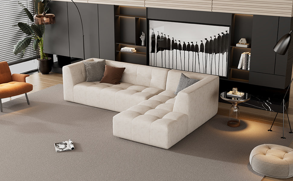 110.2*72.8" Modular Modular Combination Living Room Sofa Set, Modern Minimalist Sofa, Living Room Upholstered Sofa Bed, Bedroom, 2Pcs Computer Free Combination, L Shaped,Beige Beige Foam Chenille 3 Seat