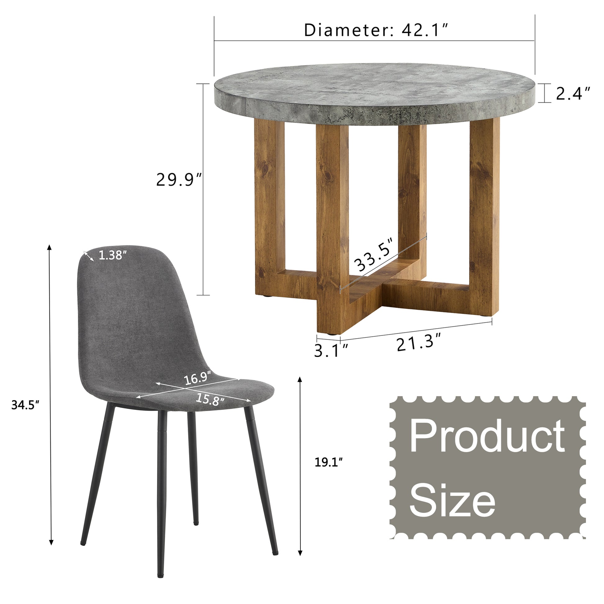 A Modern And Practical Circular Dining Table. Made Of Mdf Tabletop And Wooden Mdf Table Legs. A Set Of 4 Cushioned Chairs.Ct 403B0501A Grey Mdf