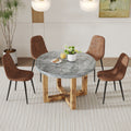 A Modern And Practical Circular Dining Table. Made Of Mdf Tabletop And Wooden Mdf Table Legs. A Set Of 4 Brown Cushioned Chairs.Ct 403B0501A Natural Wood Mdf