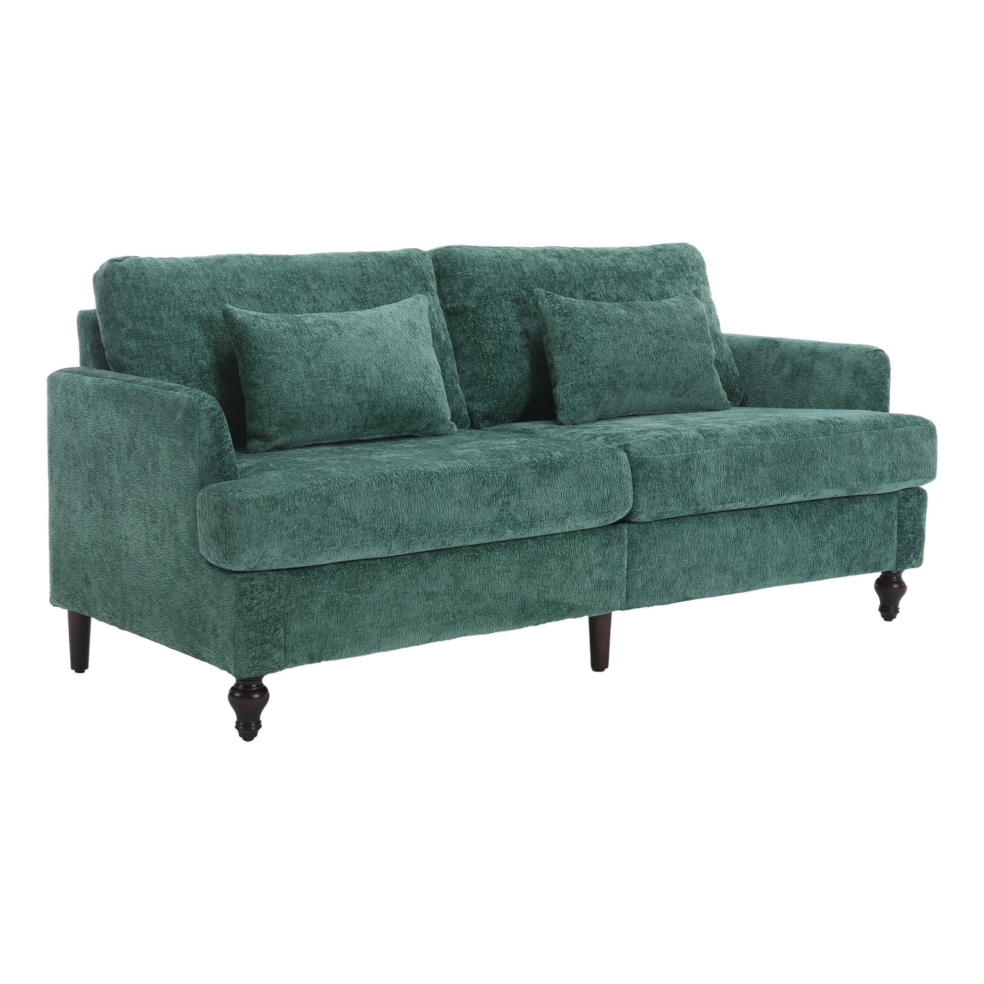 Coolmore Mid Century Modern Chenille Fabric Loveseat Sofa, 2 Seat Upholstered Loveseat Sofa Modern Couch For Living Room,Brown Wood Feet Sofa For Bedroom, Reading Emerald Chenille Emerald Chenille 2 Seat