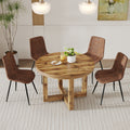 A Modern And Practical Circular Dining Table. Made Of Mdf Tabletop And Wooden Mdf Table Legs.A Set Of 4 Brown Cushioned Chairs In A Modern Medieval Style Restaurant. Ct 403B0502A Natural Wood Mdf