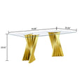 Tempered Glass Top Dining Table With Gold Mirror Finish Stainless Steel Base Gold Tempered Glass