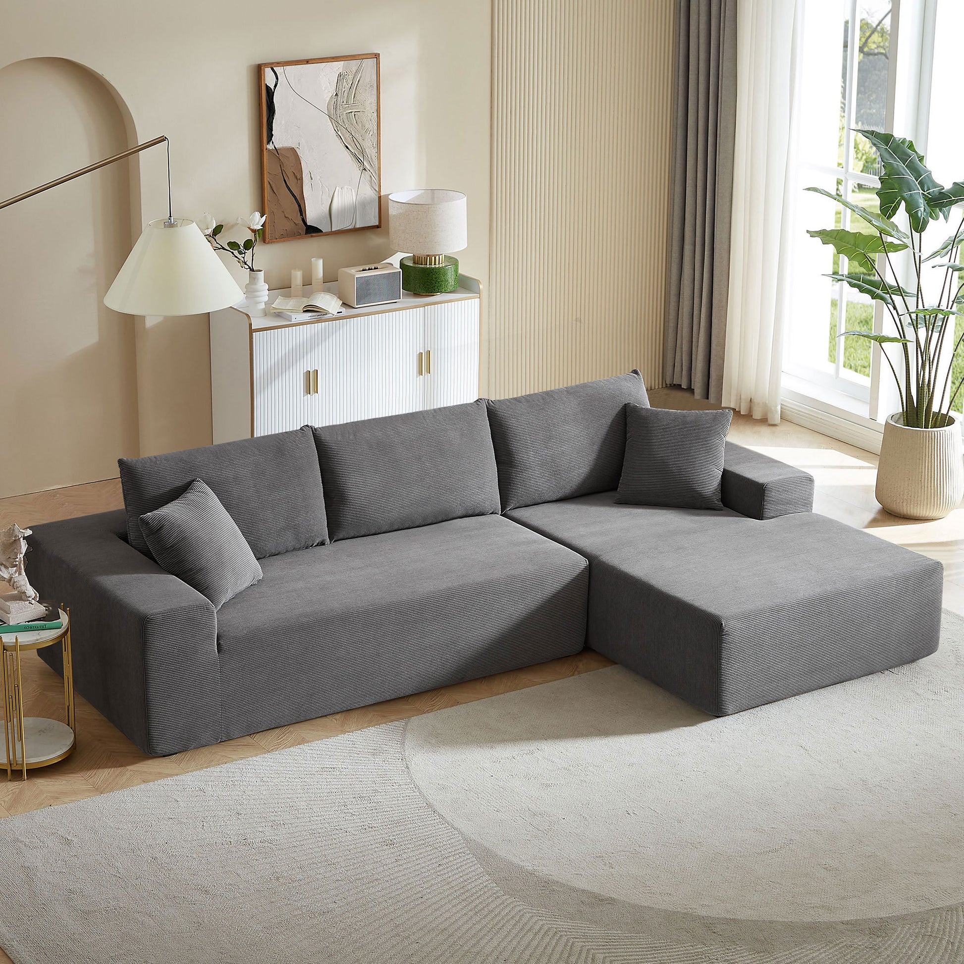 L Shape Sectional Sofa Corduroy Couches Modular Sectional Living Room Sofa Set Upholstered Sleeper Sofa For Living Room, Bedroom, Salon,.Grey Gray Corduroy 3 Seat