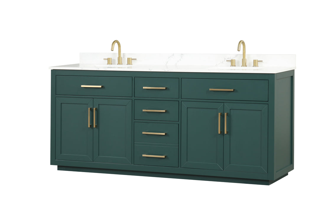 80" Bathroom Vanity With Double Sink, Freestanding Modern Bathroom Vanity With Soft Close Cabinet And 3 Drawers, Solid Wood Bathroom Storage Cabinet With Quartz Countertop, Green Green Bathroom Modern Solid Wood