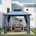 10*10Ft Patic Gazebo,Alu Gazebo With Steel Canopy,Outdoor Permanent Hardtop Gazebo Canopy For Patio, Garden, Backyard Gray Aluminium