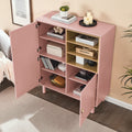 Storage Cabinet With Door, Multifunctional Storage Cabinet, Modern Sideboard Cabinet, Wooden Storage Cabinet, Leather Handle Drawer Cabinet, Home Storage Cabinet, Office Cabinet Pink Solid Wood Mdf