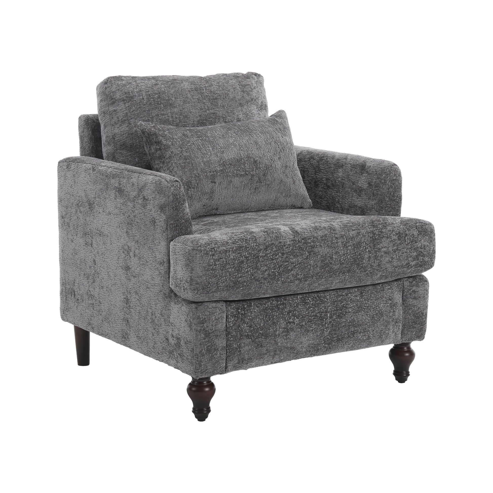 Coolmore Wood Frame Armchair, Modern Accent Chair Lounge Chair For Living Room,Tufted Club Chair, Mid Century Modern Arm Chairs With Studded, Solid Wood Frame, For Bedroom, Reading Gray Chenille Gray Chenille 1 Seat