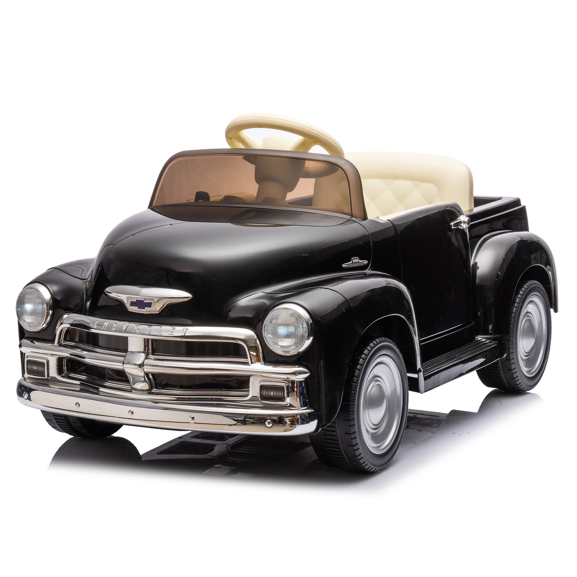 12V Kids Ride On Truck Car W Parents Control, Licensed Chevrolet 3100 Pickup,Electric Car For Kid,Vintage Modeling,3 Speeds,Led Lights,Bluetooth,Usb,High Power Up To 3.11 Mph,Age 3 Black Polypropylene