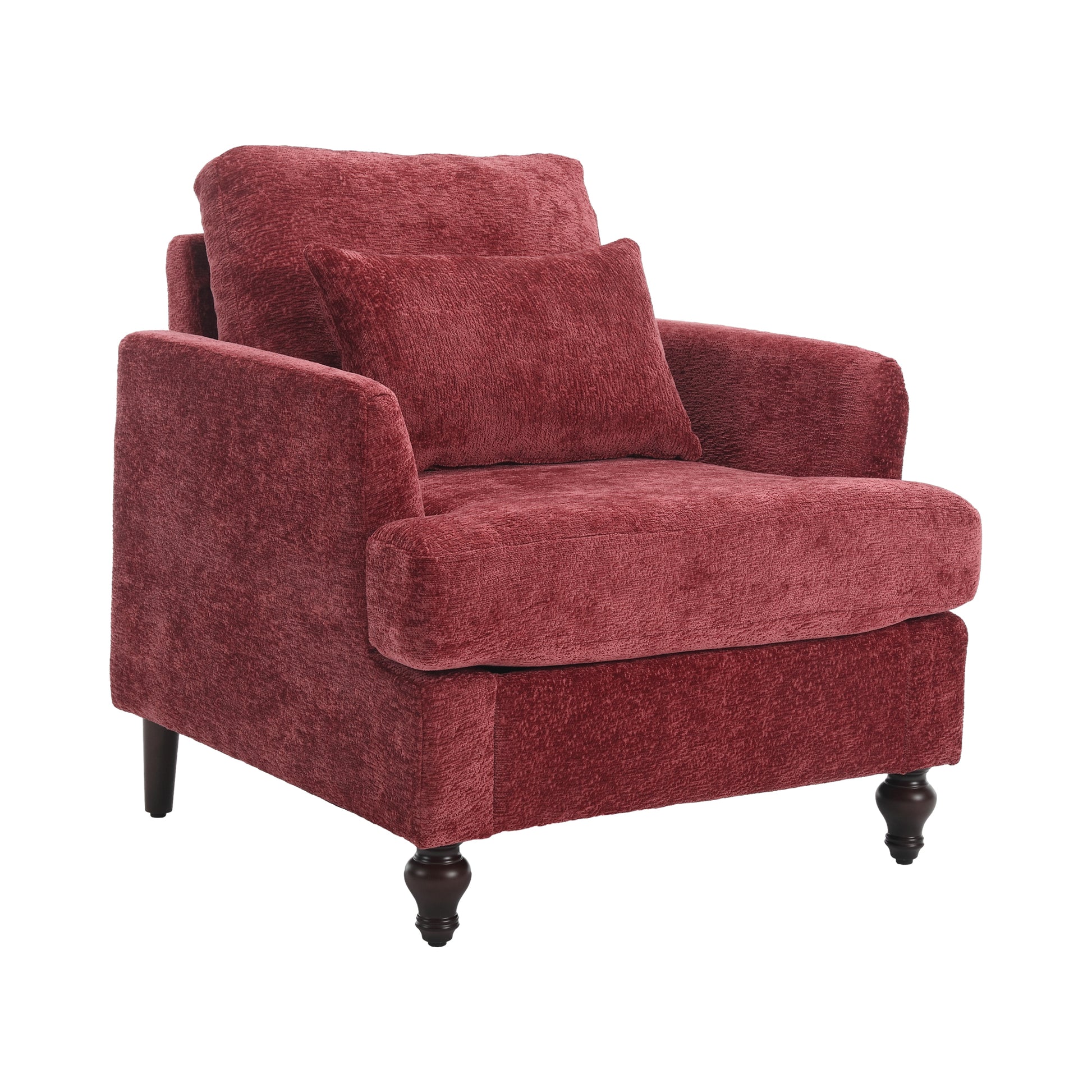 Coolmore Wood Frame Armchair, Modern Accent Chair Lounge Chair For Living Room,Tufted Club Chair, Mid Century Modern Arm Chairs With Studded, Solid Wood Frame, For Bedroom, Reading Wine Red Chenille Wine Red Chenille 1 Seat