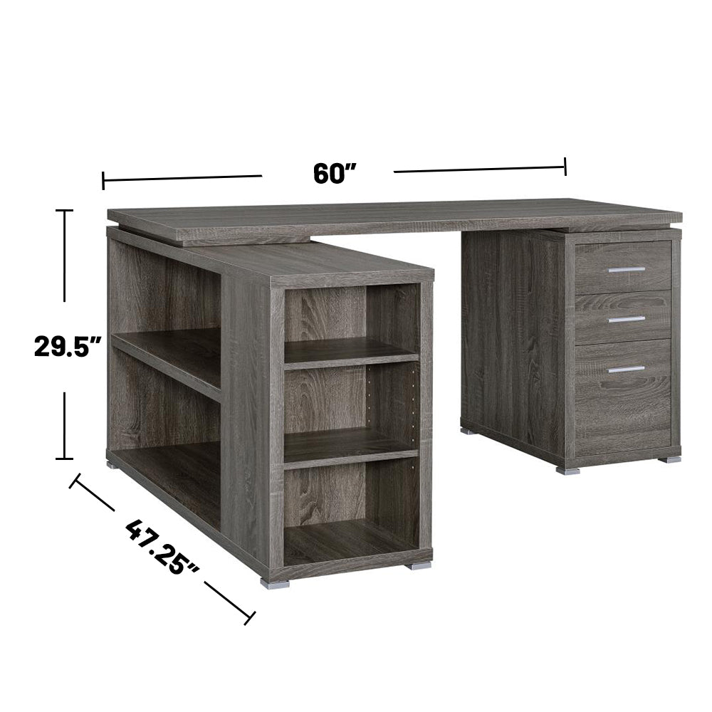 L Shape Office Desk With Drawers And Shelves, Weathered Grey Grey Office L Shape Particle Board Mdf