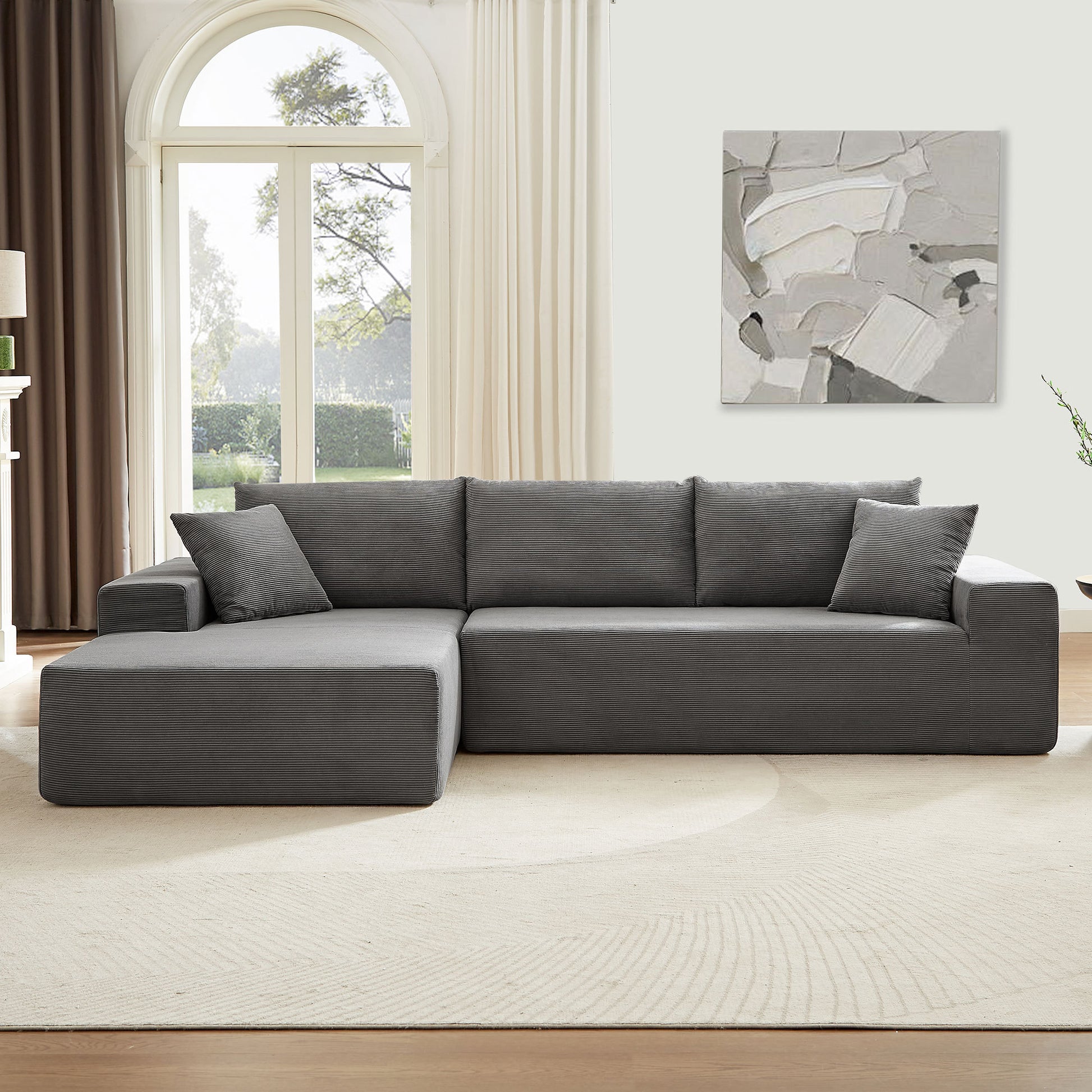 Sectional Couch Corduroy Covers 2 Pcs L Shape Sectional Sofa Couches For Living Room, Bedroom, Salon, 2 Pc Free Combination,Grey. Gray Corduroy 3 Seat
