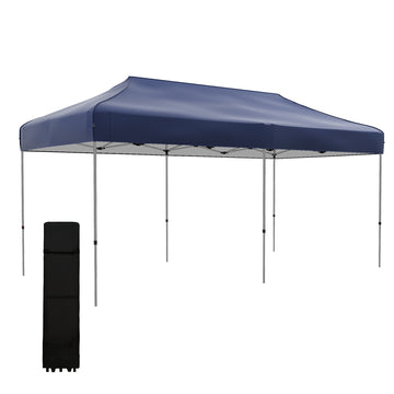 Outsunny 10' X 20' Pop Up Canopy Tent, Instant Sun Shelter With 3 Level Adjustable Height, Easy Up Outdoor Tent For Parties With Wheeled Carry Bag For Garden, Patio, Dark Blue Dark Blue Steel