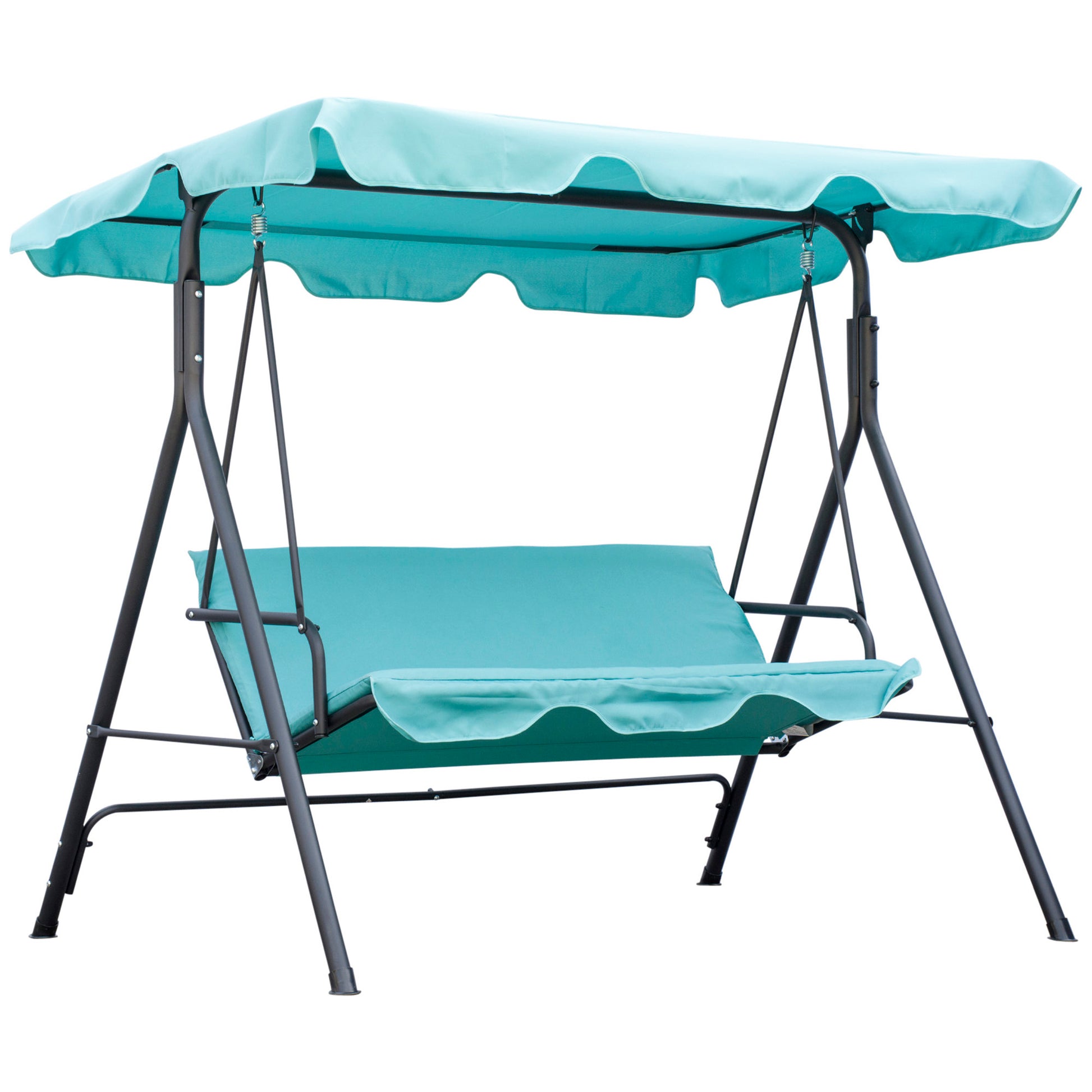 Outsunny Patio Porch Swing Chair With Adjustable Canopy, Seats 3 Adults, Steel Frame, Armrests, Green Green Steel
