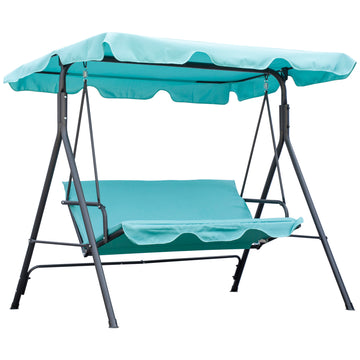 Outsunny Patio Porch Swing Chair With Adjustable Canopy, Seats 3 Adults, Steel Frame, Armrests, Green Green Steel