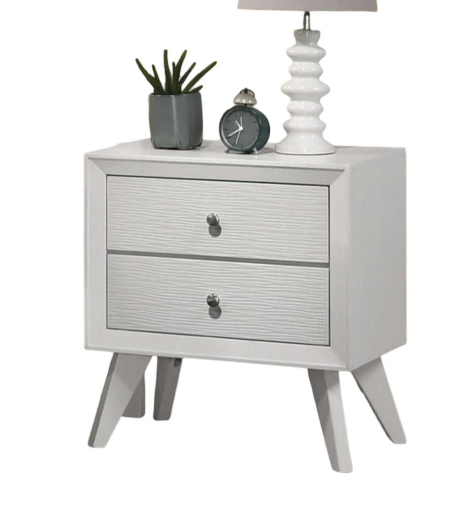 Contemporary White Color 1Pc Nightstand Bedroom Furniture Solid Wood Wave Texture 2 Drawers Bedside Table Bronze Round Knobs White White 2 Drawers Bedroom Bedside Cabinet Classic,Contemporary,Modern Rubberwood Drawers Solid Wood