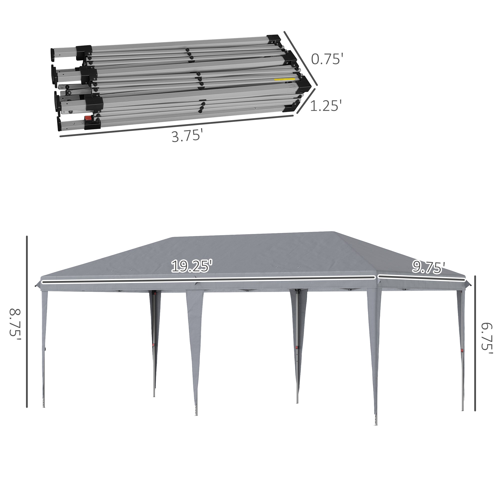 Outsunny 10' x 20' Pop Up Canopy Tent, Heavy Duty gray-steel