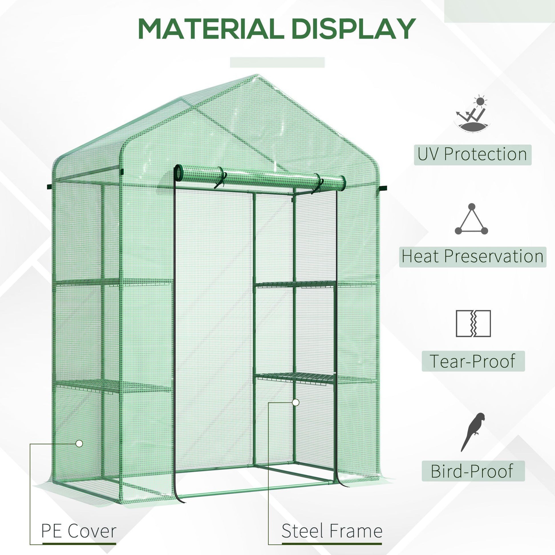 Outsunny 5' X 2.5' X 6.5' Mini Walk In Greenhouse Kit, Portable Green House With 3 Tier Shleves, Roll Up Door, And Weatherized Pe Cover For Backyard Garden, Green Green Steel