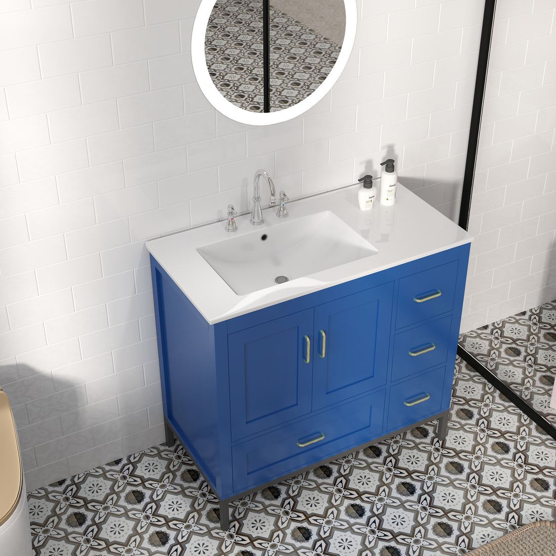 Bathroom Vanity Blue Solid Wood Mdf