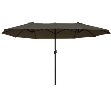 Outsunny Extra Large 15Ft Patio Umbrella, Double Sided Outdoor Umbrella With Crank Handle And Air Vents For Backyard, Deck, Pool, Market, Gray Gray Steel