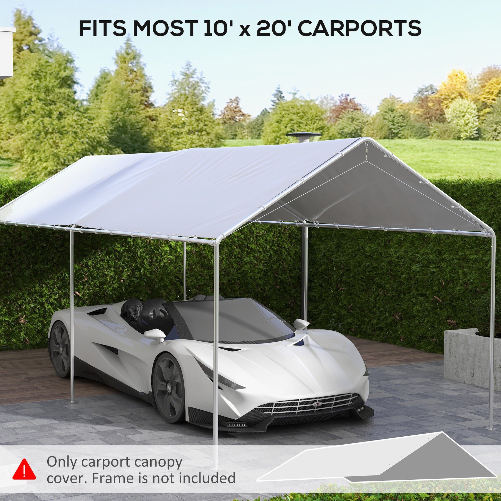 Outsunny 10' X 20' Carport Replacement Top Canopy Cover, Uv Resistant And Water Resistant Car Port Portable Garage Tent Cover With Ball Bungee Cords, White, Only Cover White Polyethylene