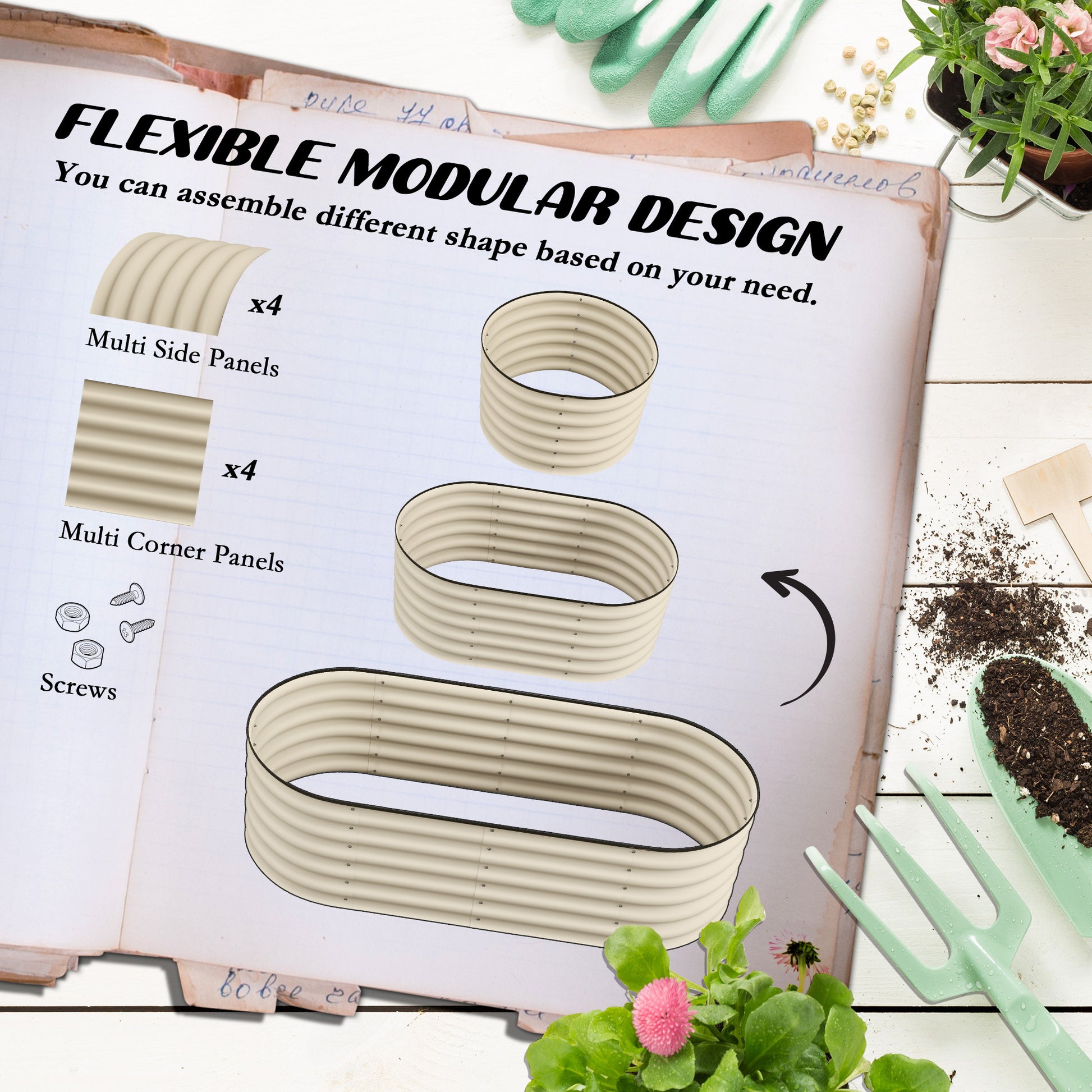 Outsunny 4.9' X 2' X 1.4' Galvanized Raised Garden Bed Kit, Outdoor Metal Elevated Planter Box With Safety Edging, Easy Diy Stock Tank For Growing Flowers, Herbs & Vegetables, Cream White Steel