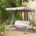 Outsunny 3 Seat Outdoor Porch Swing Chair, Patio Swing Glider With Adjustable Canopy,Seat, And Steel Frame For Garden, Poolside, Backyard, Beige Beige Steel