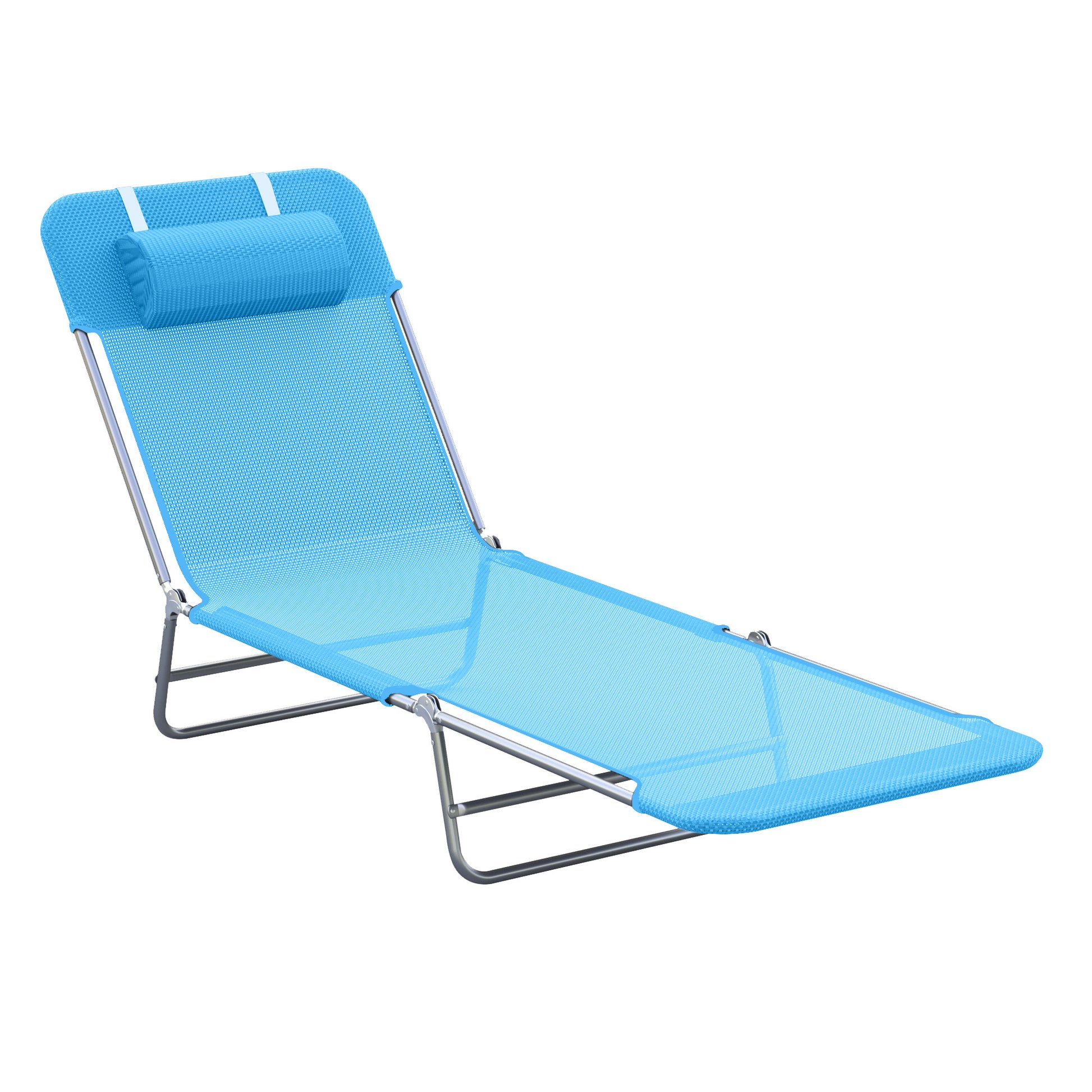 Outsunny Folding Chaise Lounge Pool Chairs, Outdoor Sun Tanning Chairs With Pillow, Reclining Back, Steel Frame &Mesh For Beach, Yard, Patio, Blue Blue Steel