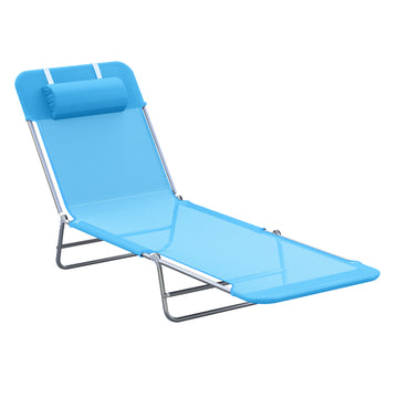 Outsunny Folding Chaise Lounge Pool Chairs, Outdoor Sun Tanning Chairs With Pillow, Reclining Back, Steel Frame &Mesh For Beach, Yard, Patio, Blue Blue Steel