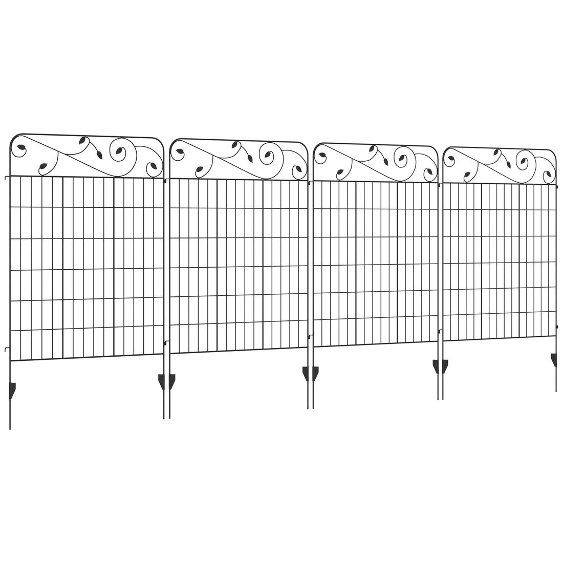 Outsunny Garden Fence, 4 Pack Steel Fence Panels, 11.5' L X 43" H, Rust Resistant Animal Barrier Decorative Border Flower Edging For Yard, Landscape, Patio, Outdoor Decor, Square Vines Black Steel