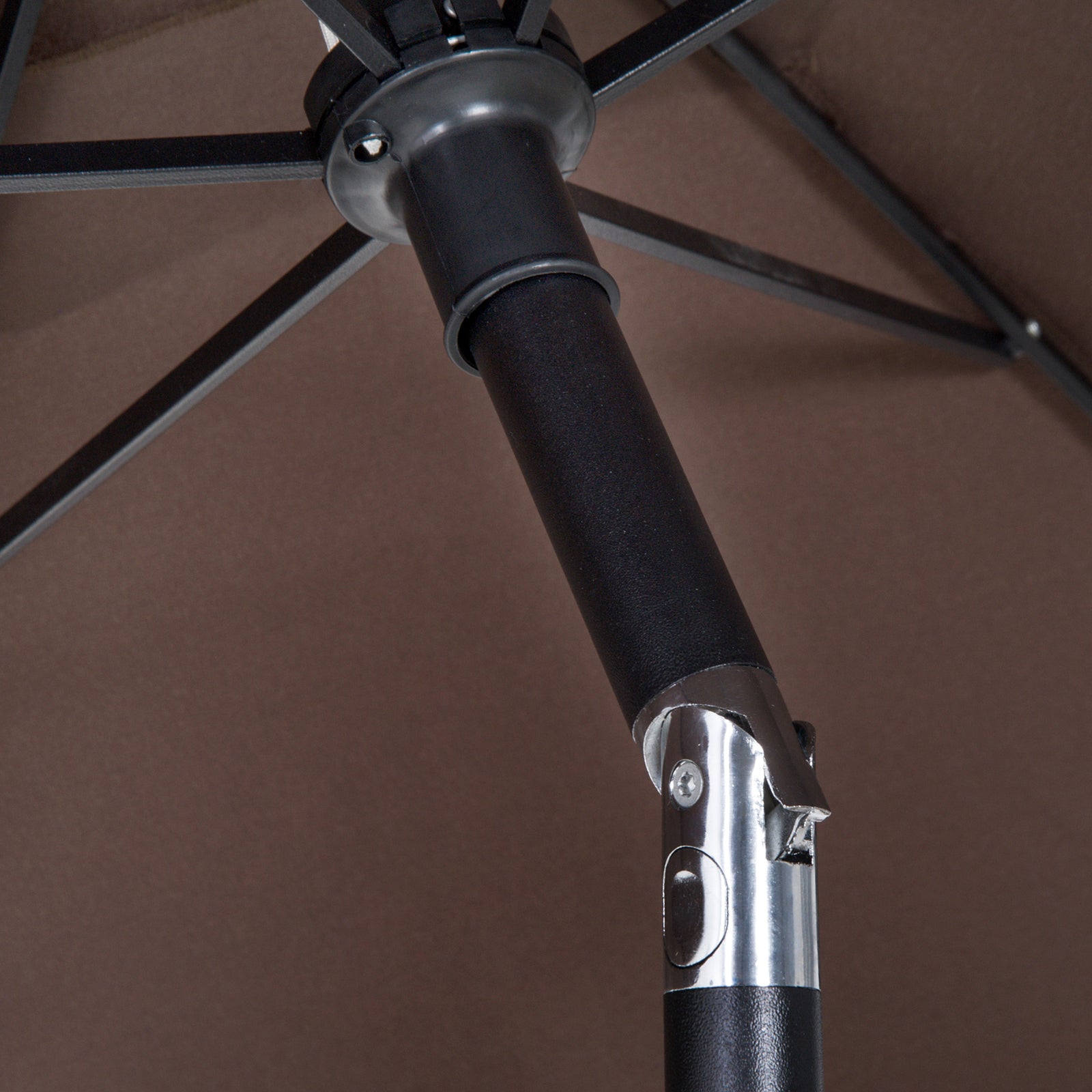 Outsunny 4 Piece Outdoor Patio Dining Furniture Set, 2 Folding Chairs, Adjustable Angle Umbrella, Wave Textured Tempered Glass Dinner Table, Brown Brown Steel