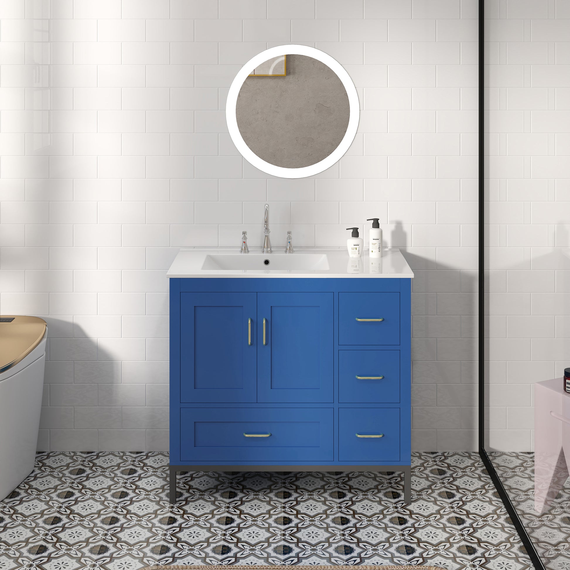 Bathroom Vanity Blue Solid Wood Mdf