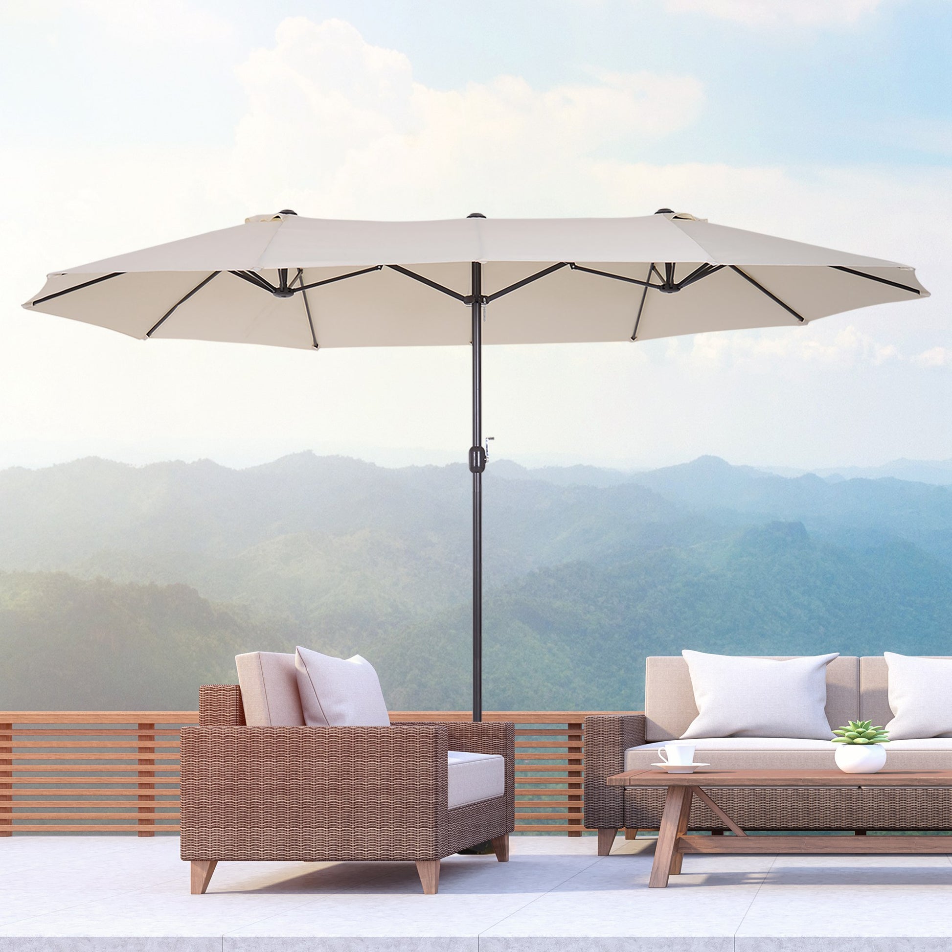 Outsunny Extra Large 15Ft Patio Umbrella, Double Sided Outdoor Umbrella With Crank Handle And Air Vents For Backyard, Deck, Pool, Market, Wine Red