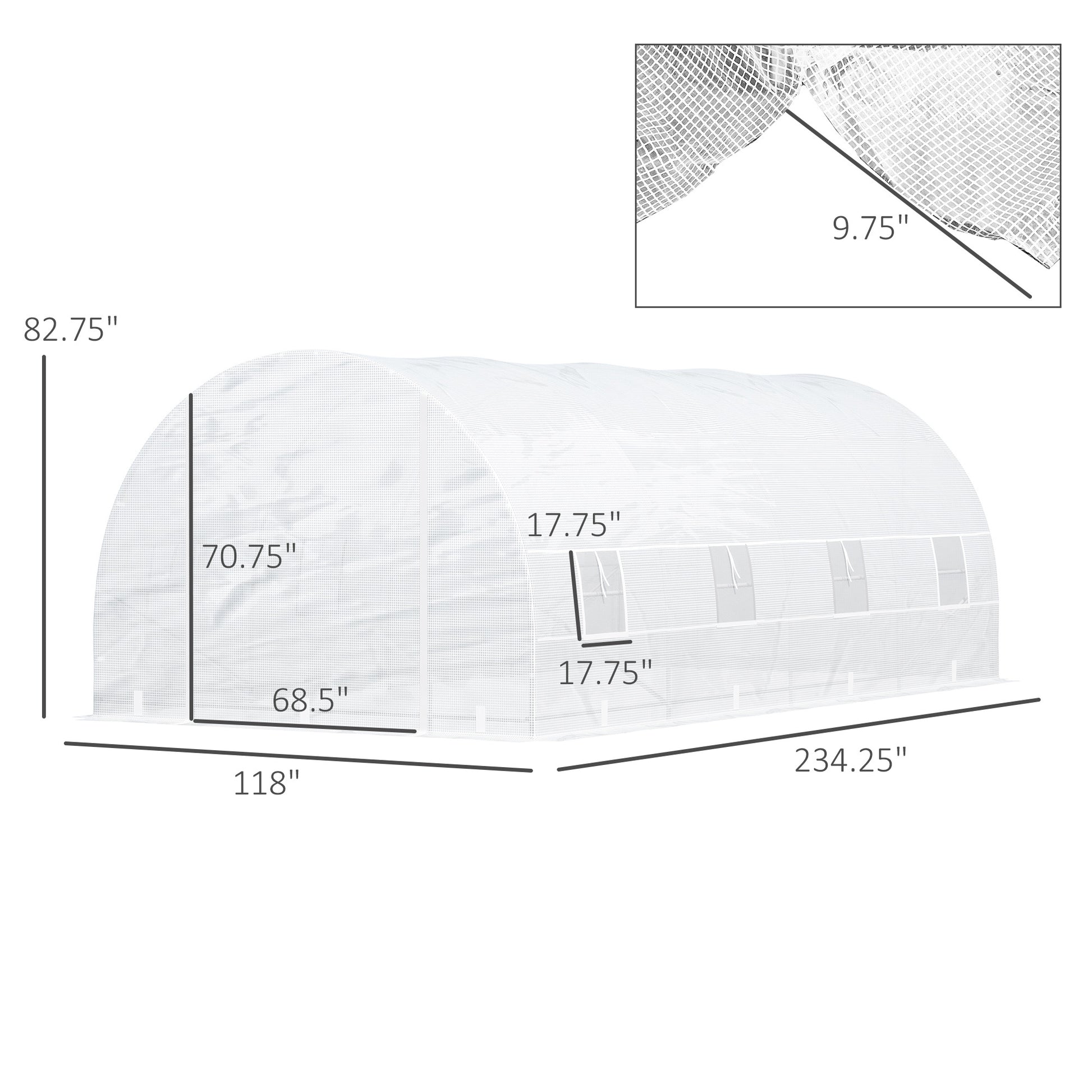 Outsunny 20' X 10' X 7' Walk In Tunnel Greenhouse, Garden Warm House, Large Hot House Kit With 8 Roll Up Windows & Roll Up Door, Steel Frame, White White Steel